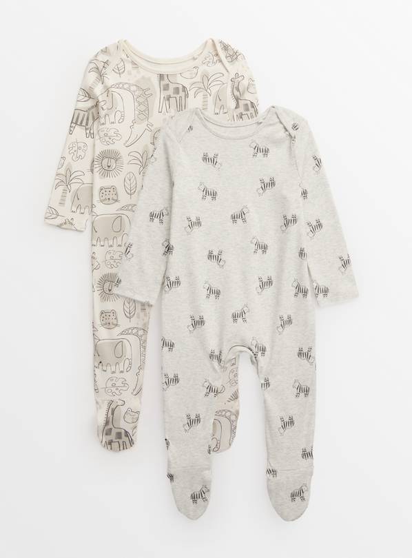 Overhead White Safari Sleepsuits 2 Pack Up to 3 mths